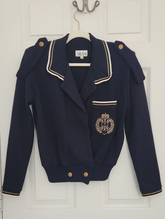 Nilani Sweaters - 90s Vintage Preppy Nautical Dark Academia Collegiate Navy Embroidered Cardigan